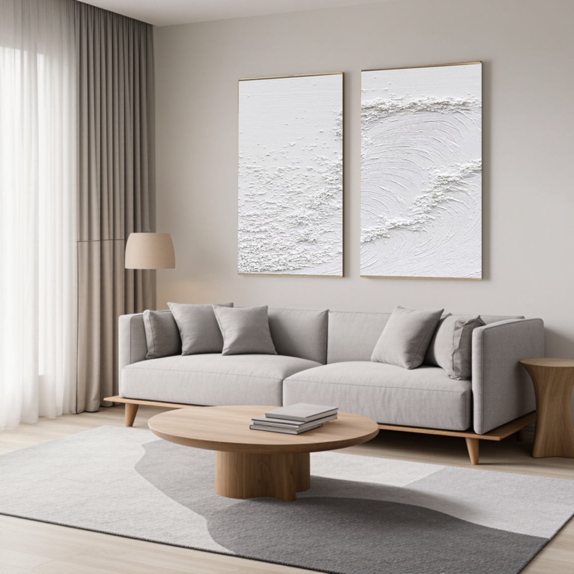 3D Textured White Layered Wave Wall Art Set of 2