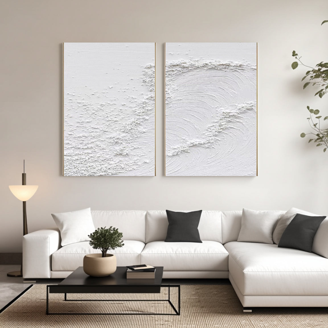 3D Textured White Layered Wave Wall Art Set of 2