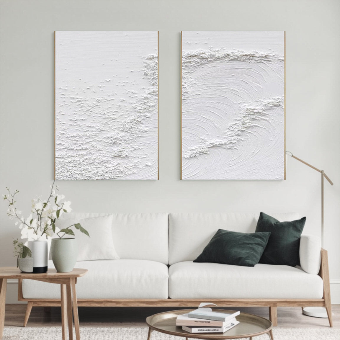 3D Textured White Layered Wave Wall Art Set of 2