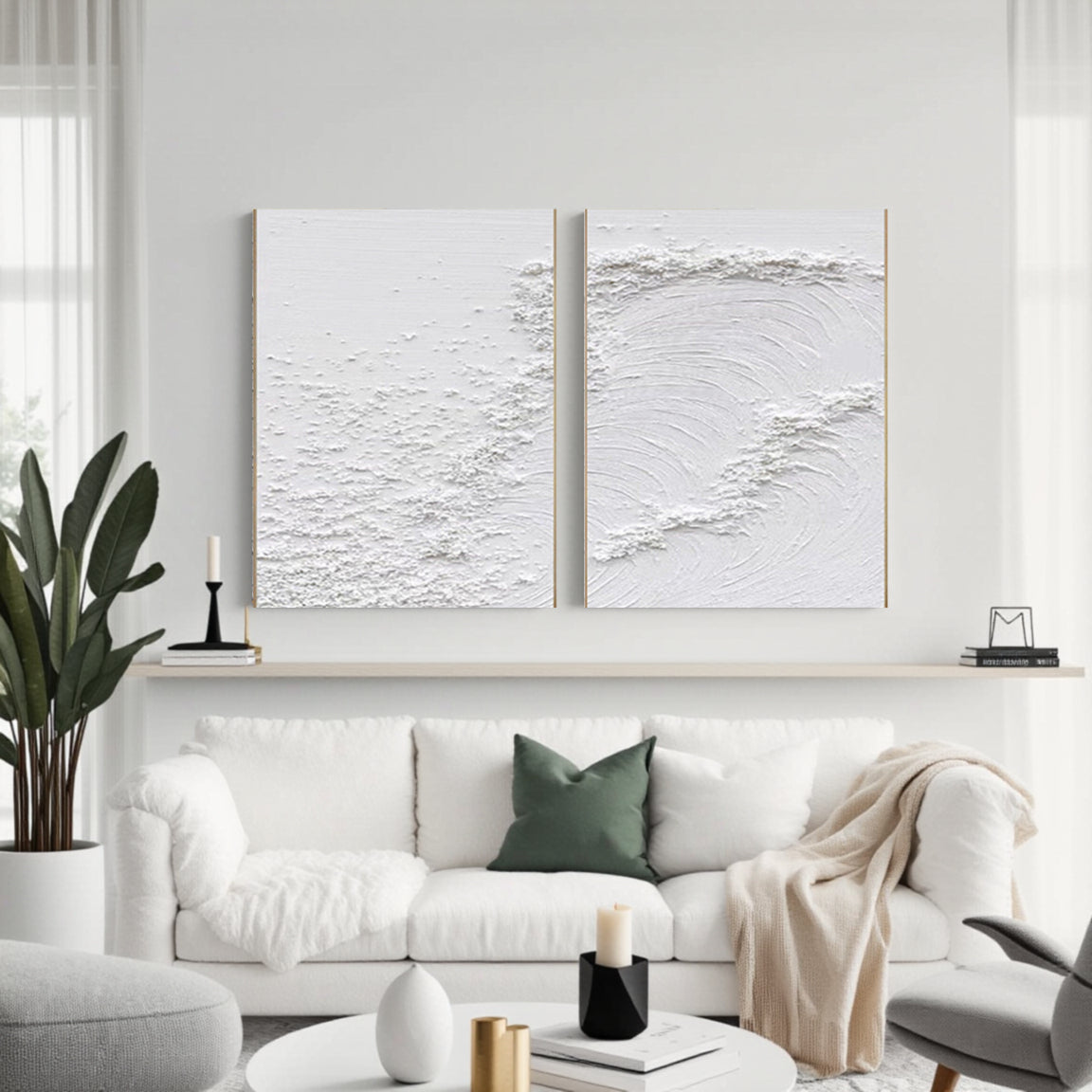 3D Textured White Layered Wave Wall Art Set of 2