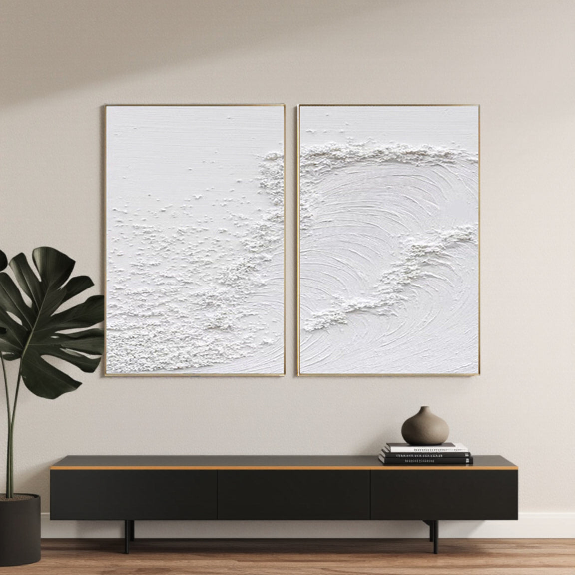 3D Textured White Layered Wave Wall Art Set of 2