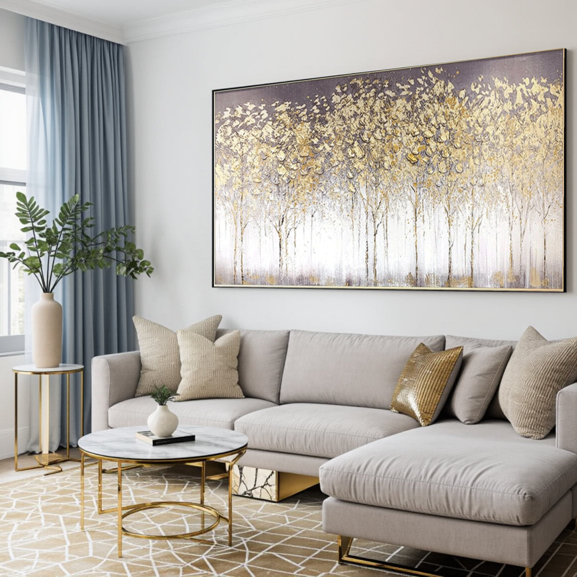 Sculptural Golden White Blossom Forest Canvas