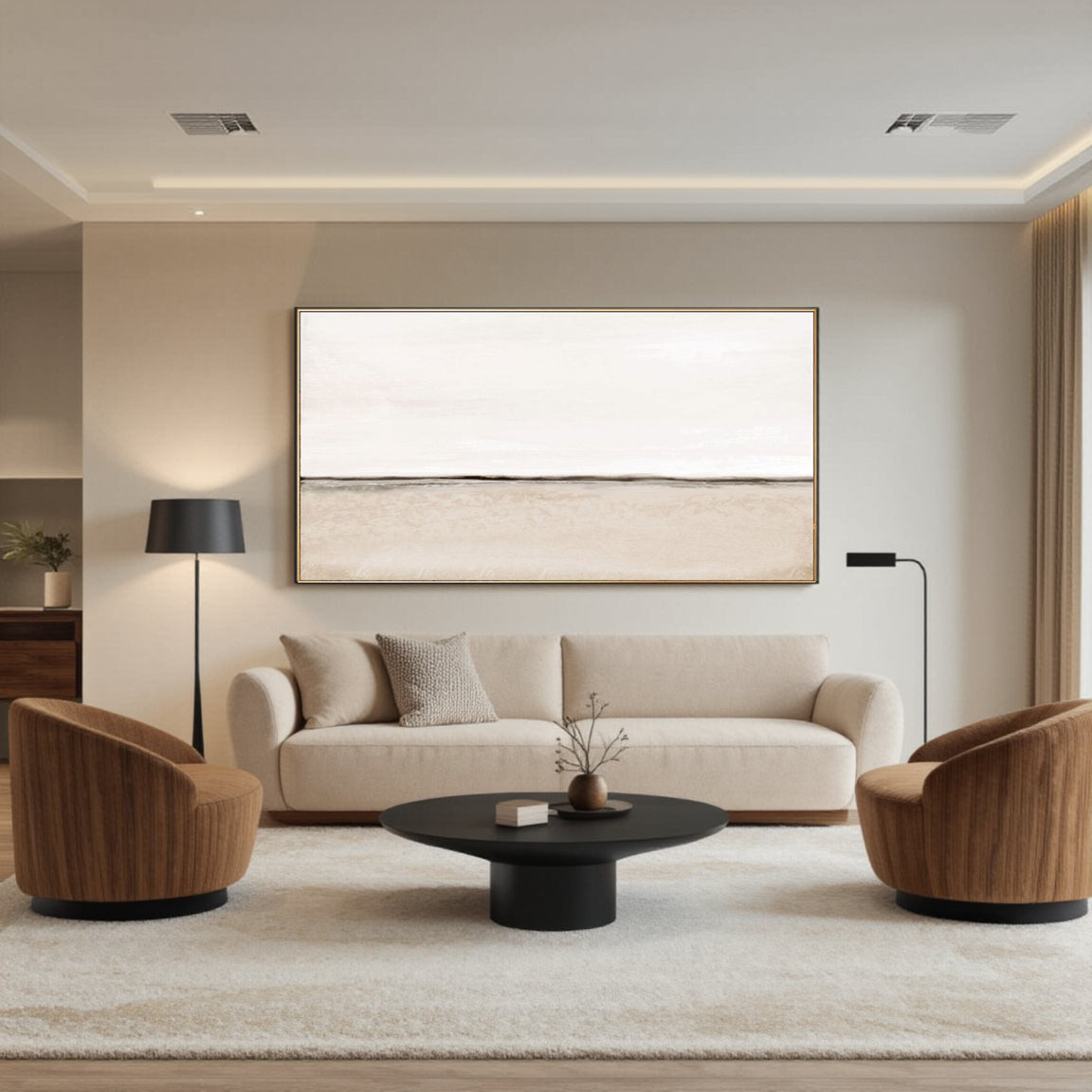 Minimalist White Beige Horizon Canvas Art