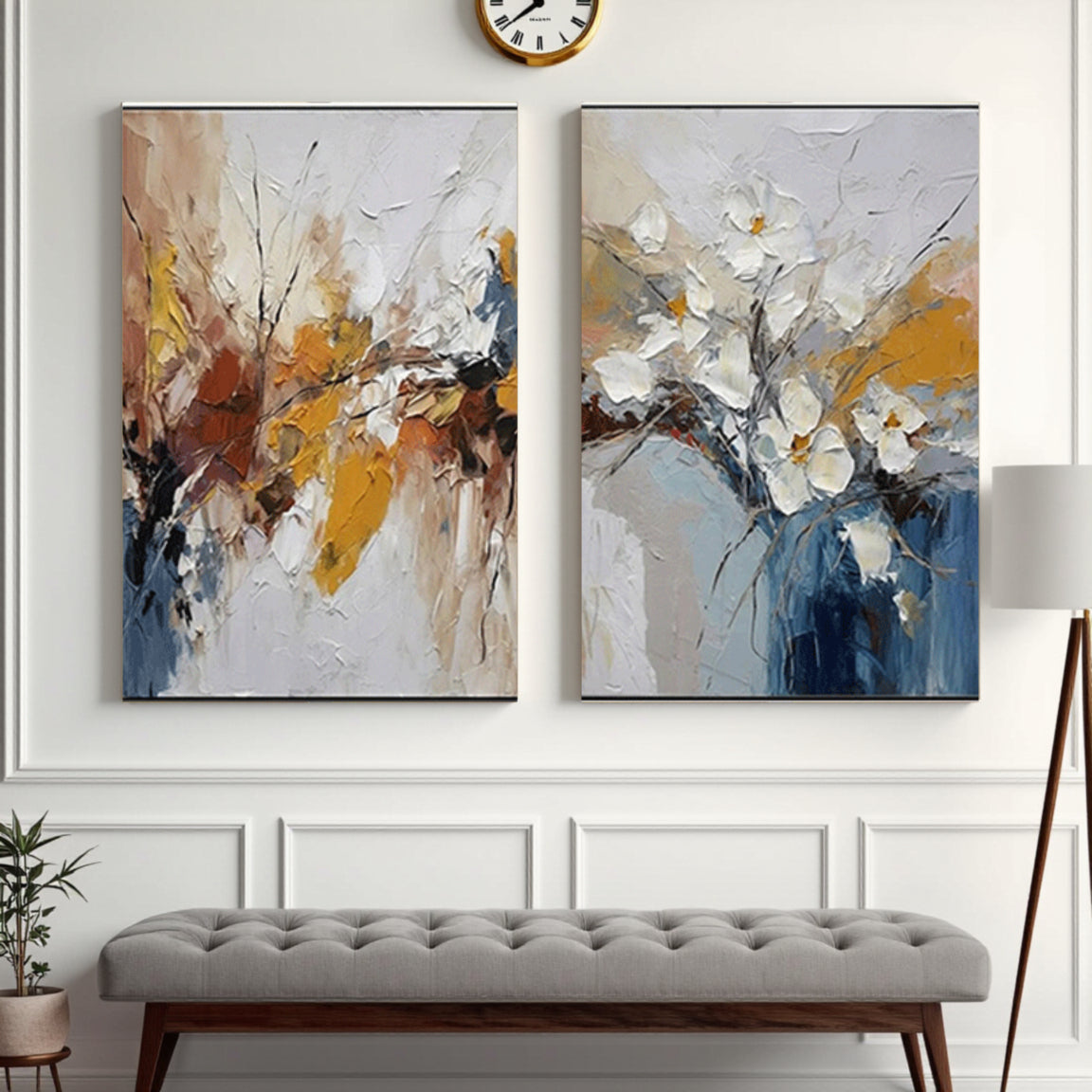 Multicolor Abstract Floral Canvas Set of 2