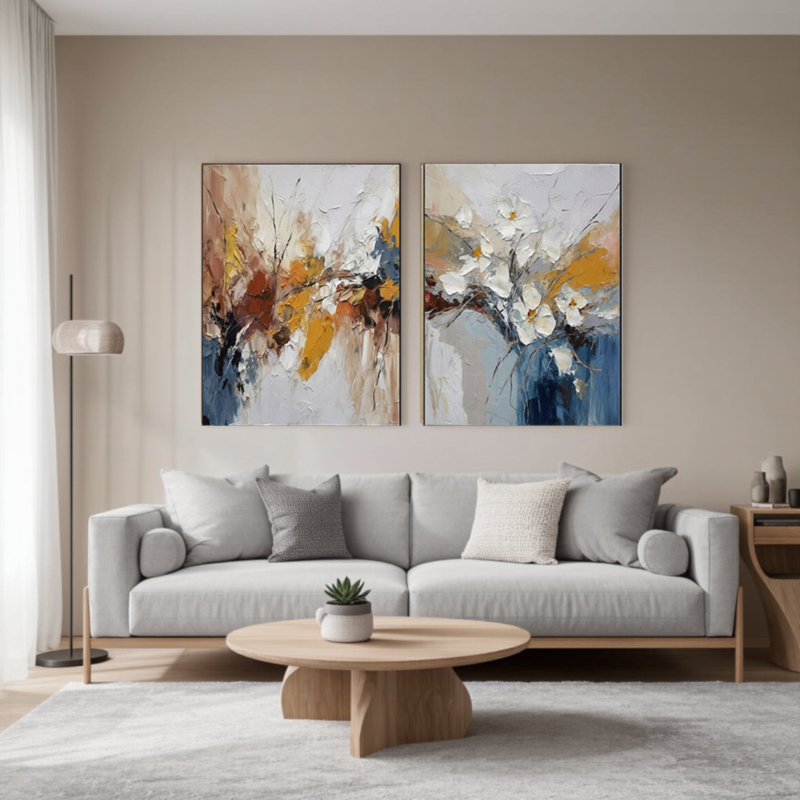 Multicolor Abstract Floral Canvas Set of 2