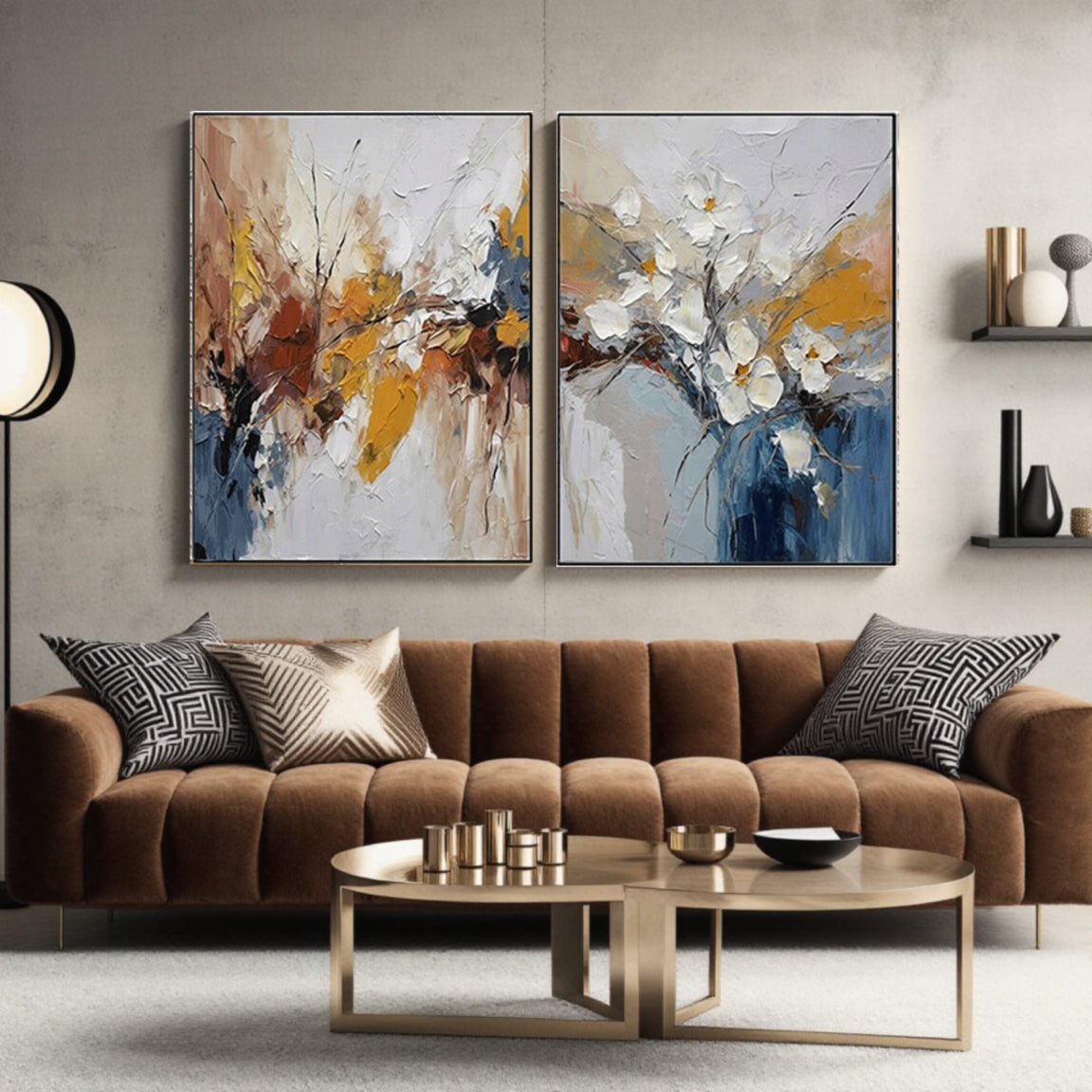 Multicolor Abstract Floral Canvas Set of 2