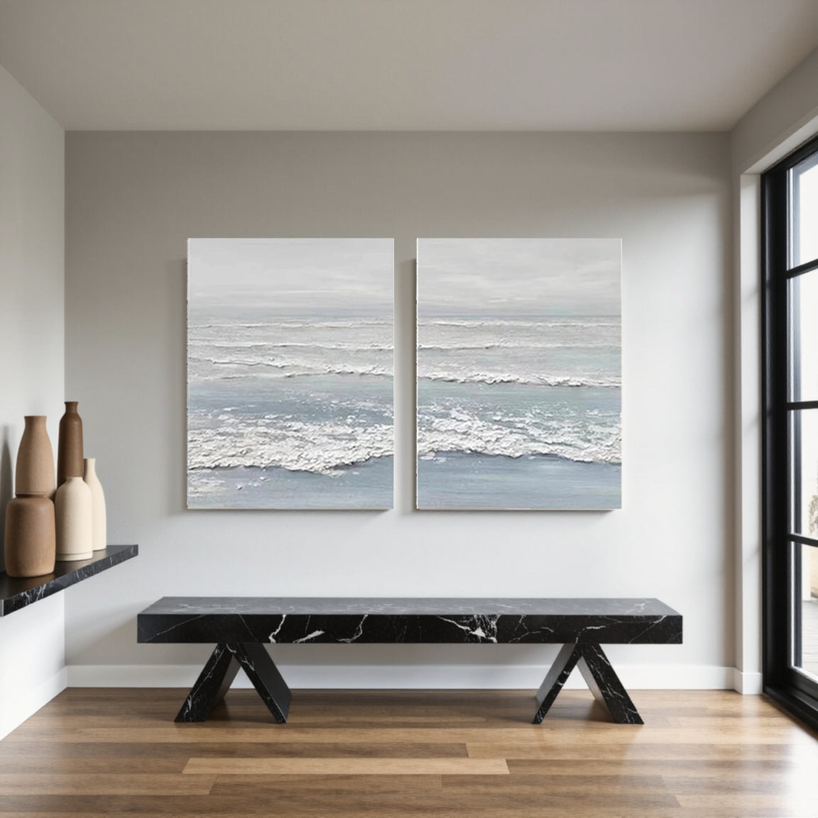 Blue Wave Textured Canvas Wall Art Set of 2