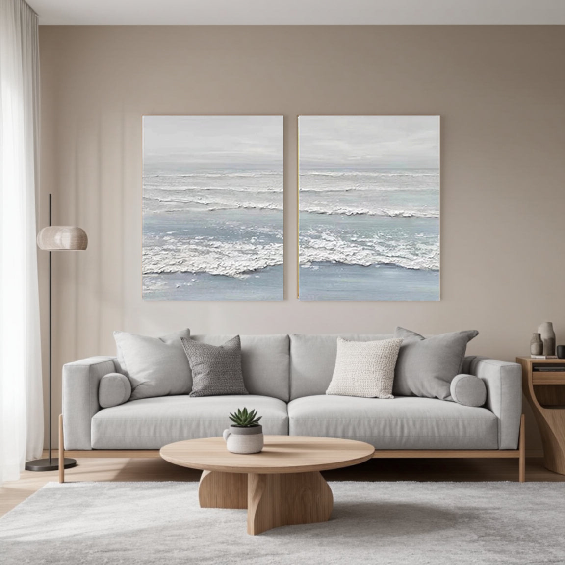 Blue Wave Textured Canvas Wall Art Set of 2