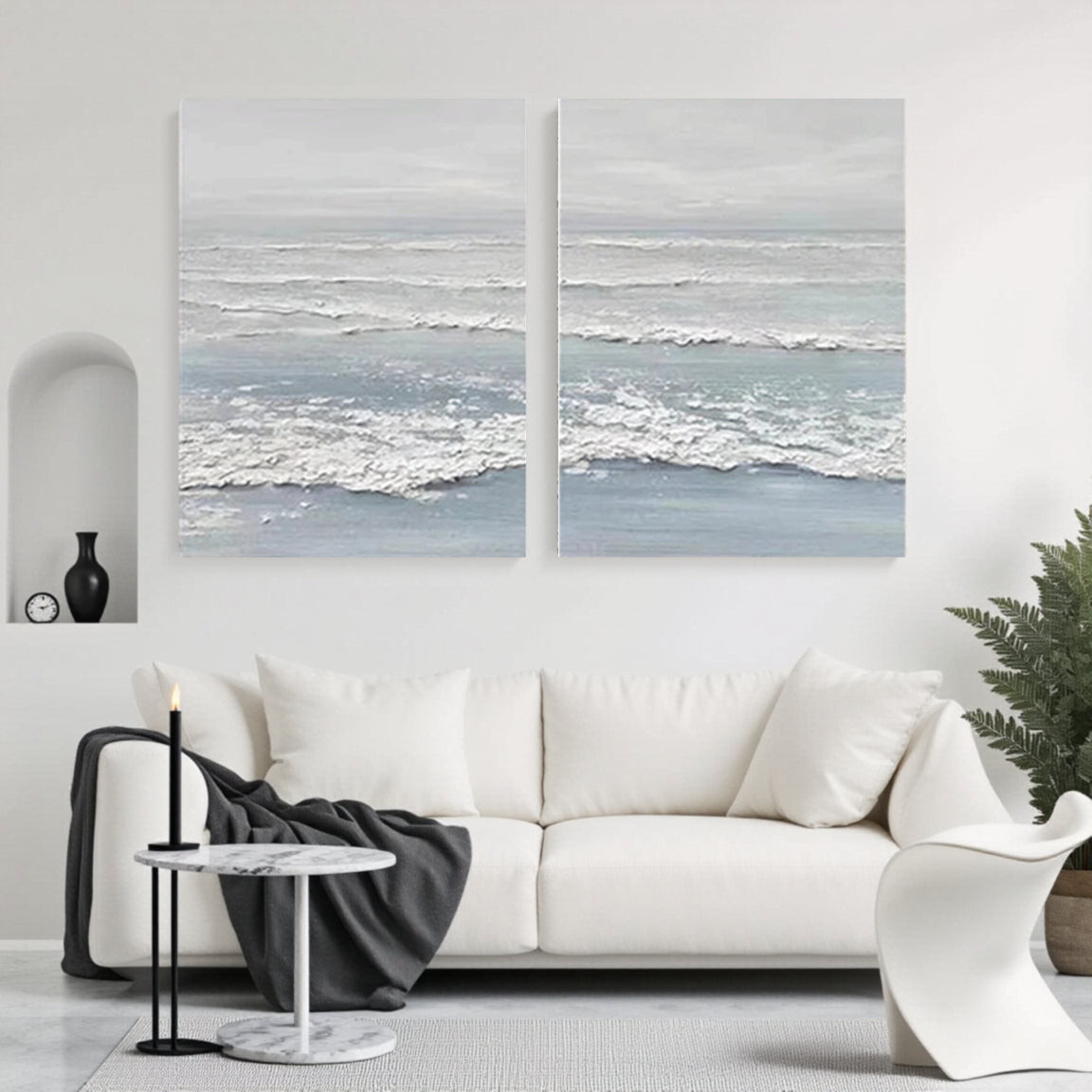 Blue Wave Textured Canvas Wall Art Set of 2