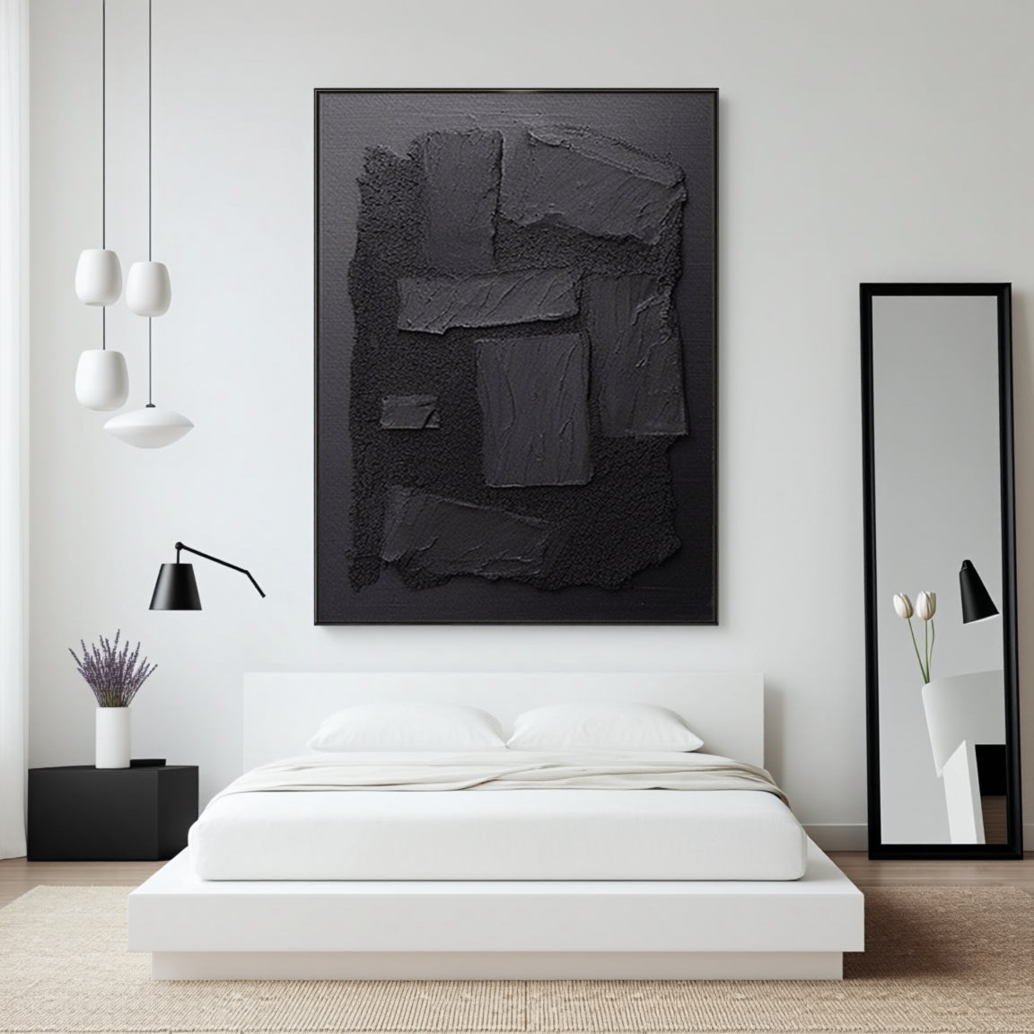 Black Plaster Art Minimalist Textured Painting