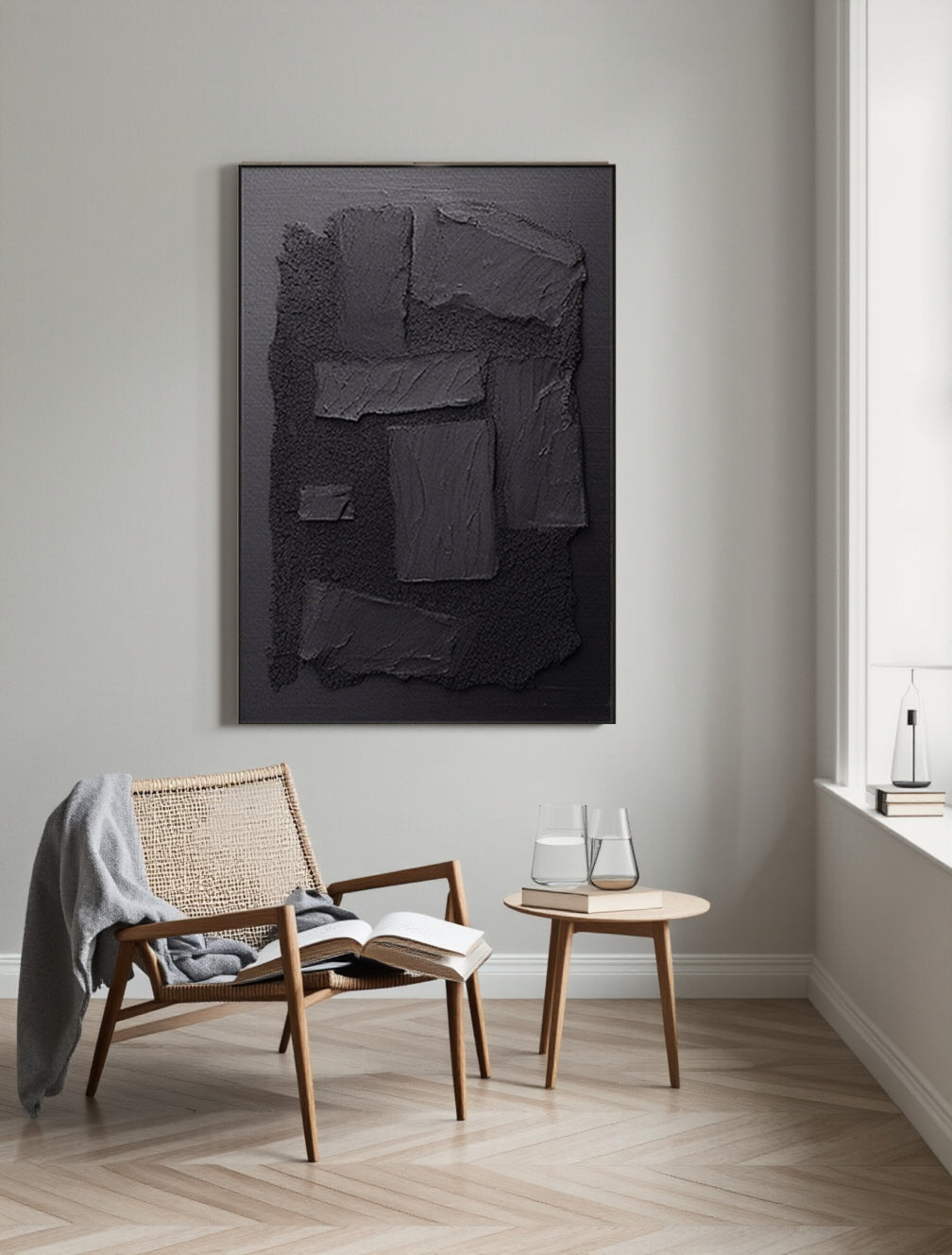 Black Plaster Art Minimalist Textured Painting