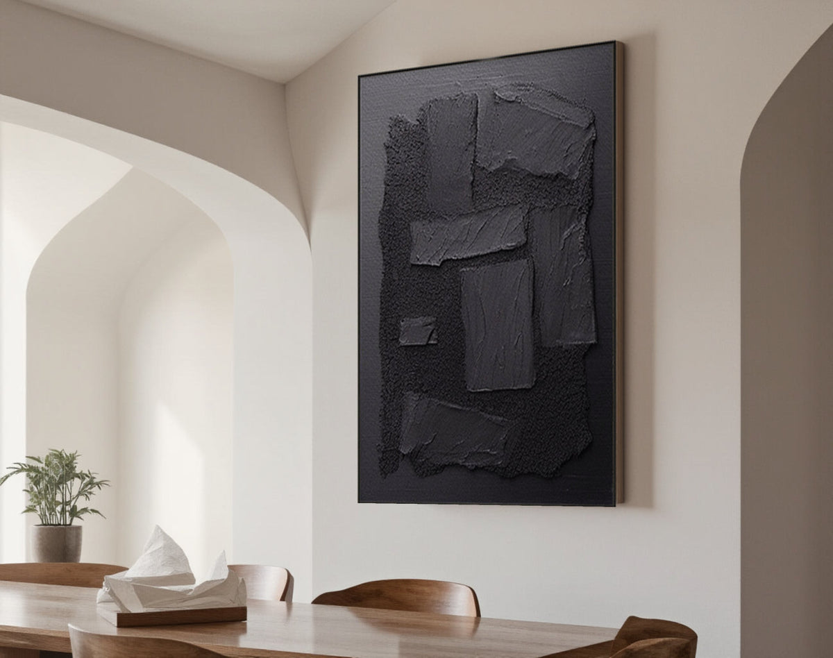 Black Plaster Art Minimalist Textured Painting