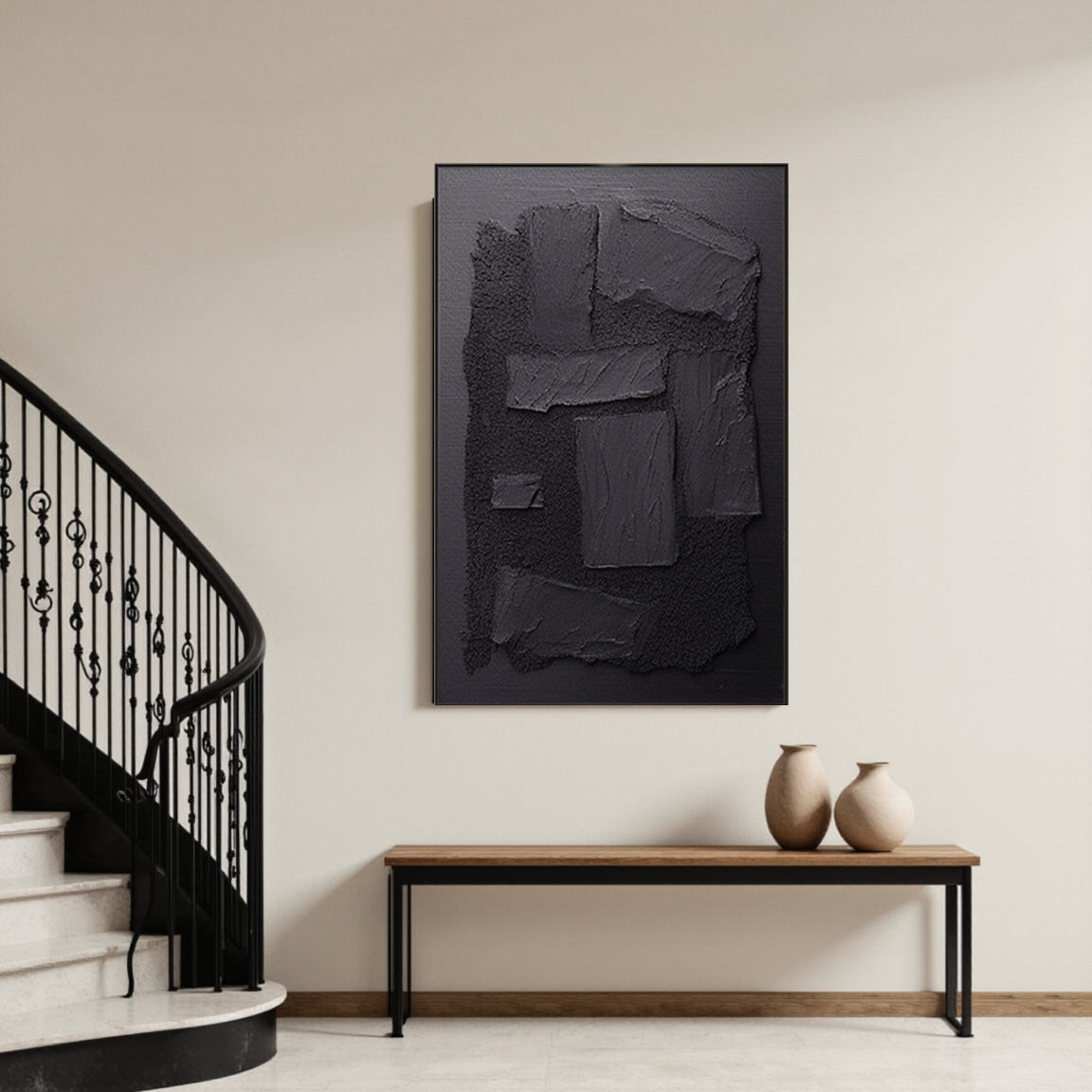 Black Plaster Art Minimalist Textured Painting