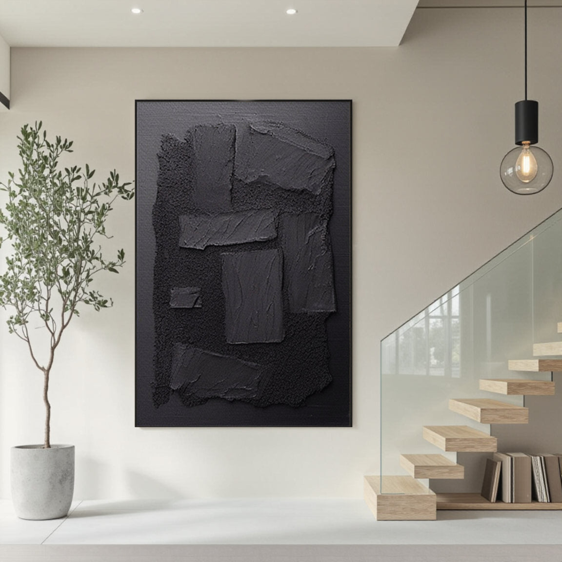 Black Plaster Art Minimalist Textured Painting