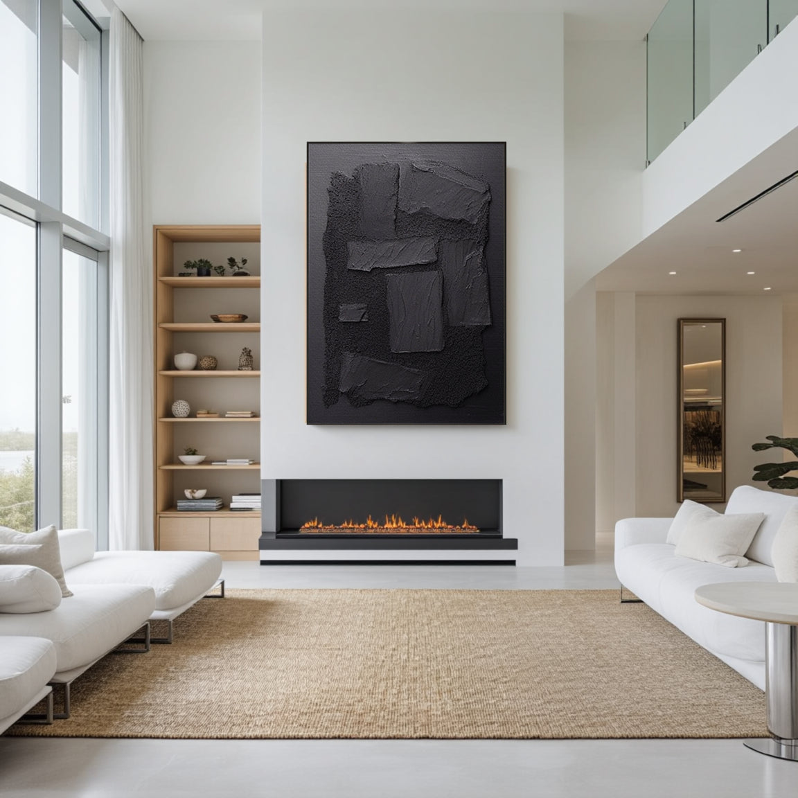 Black Plaster Art Minimalist Textured Painting