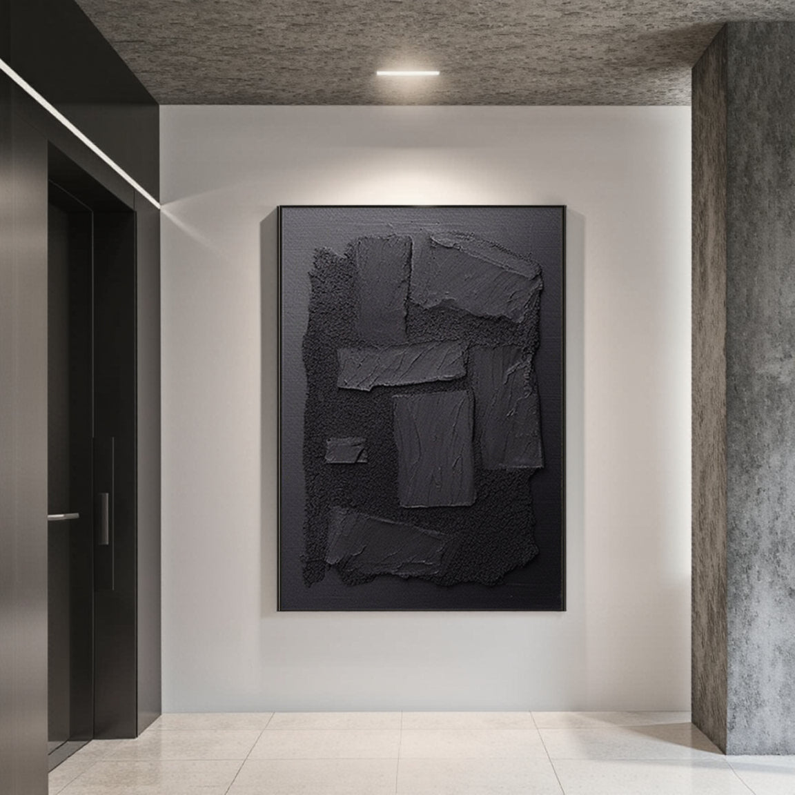 Black Plaster Art Minimalist Textured Painting