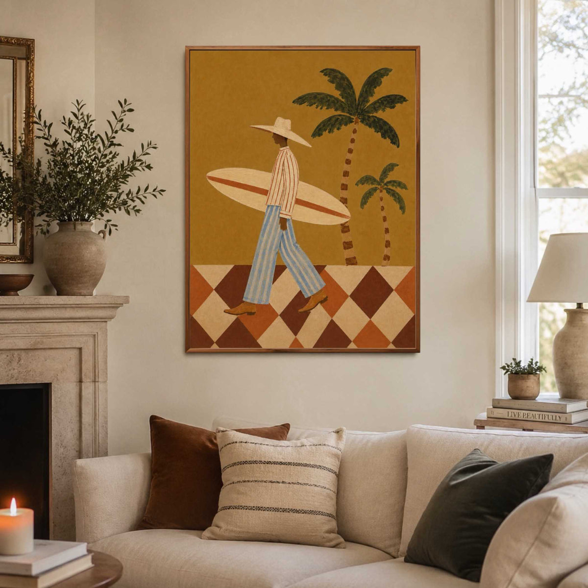 Contemporary Folk Art | Surfer with Palm Trees