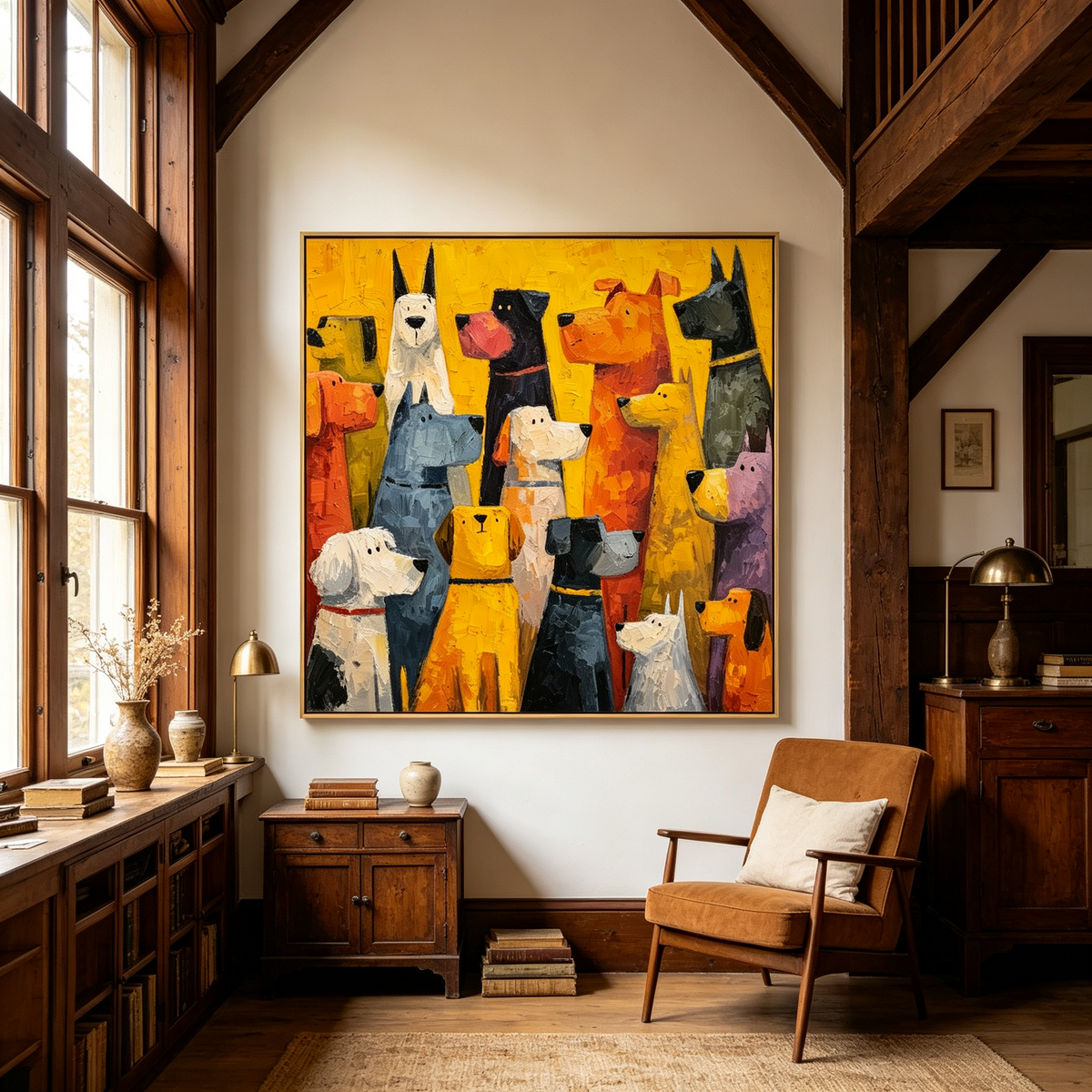 Contemporary Oil | Colorful Hound Gathering