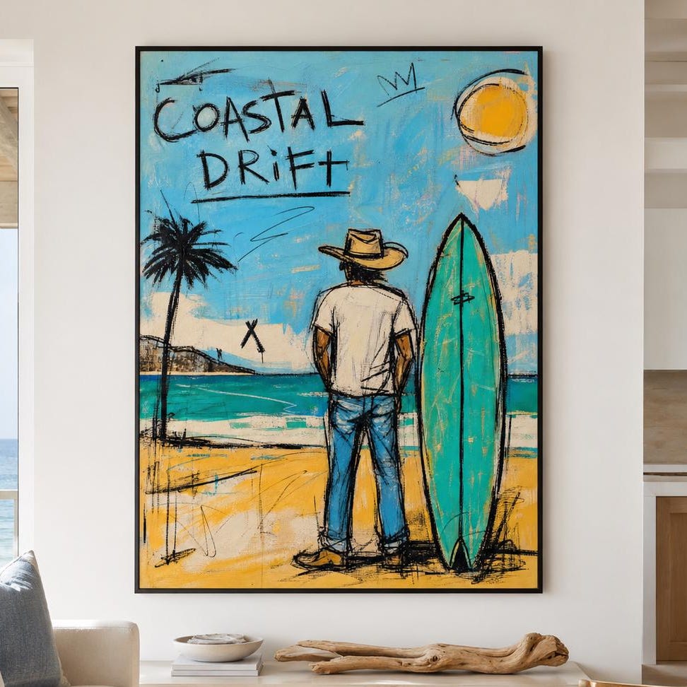 Graffiti-Style Surfer Canvas Wall Art | Coastal Drift