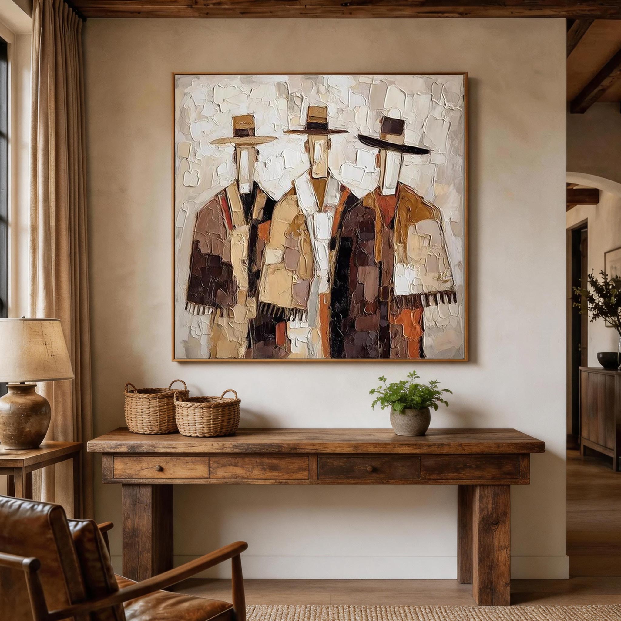 Textured Three Figures Painting | Warm Earth Tones
