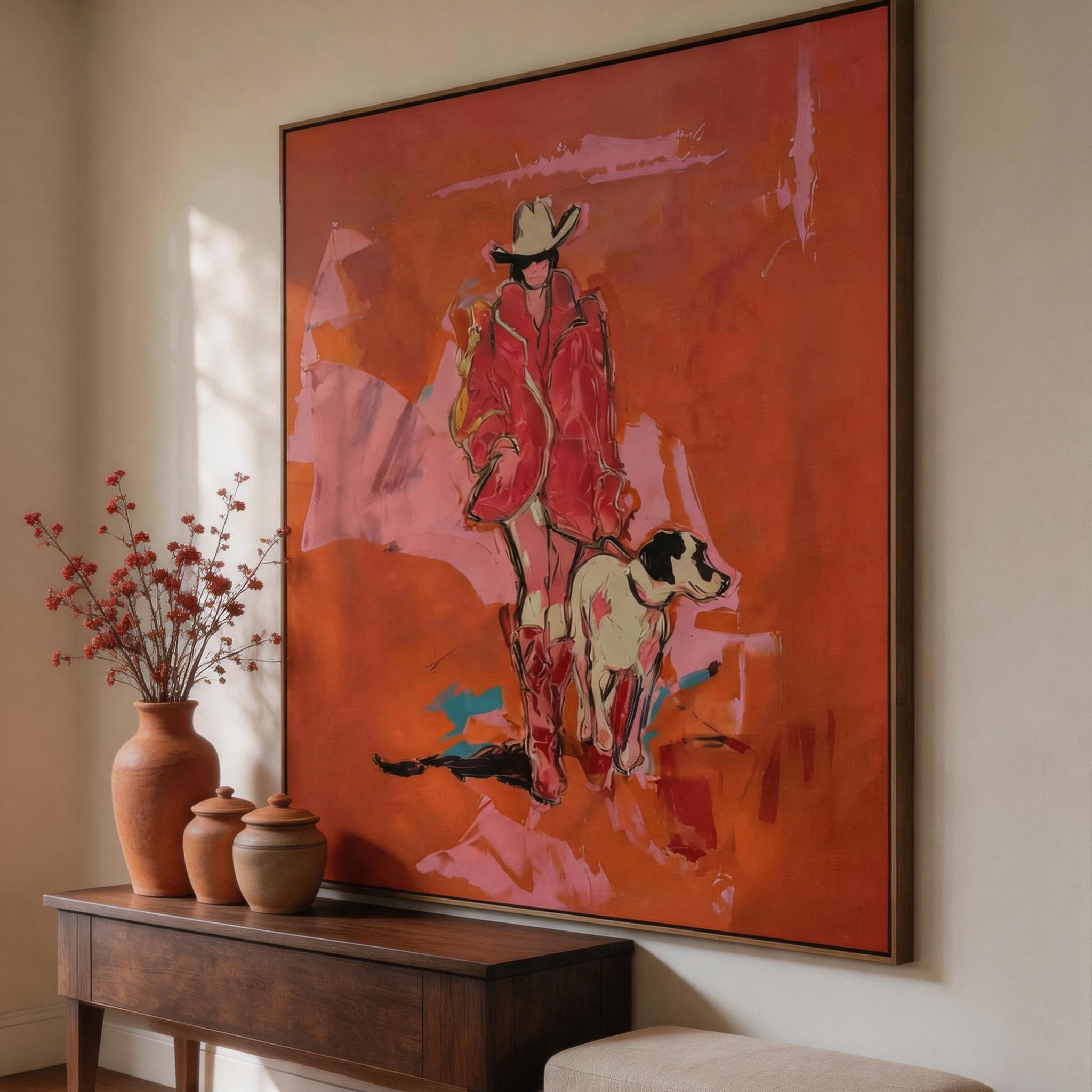 Crimson Drift | Cowgirl & Dog Wall Art