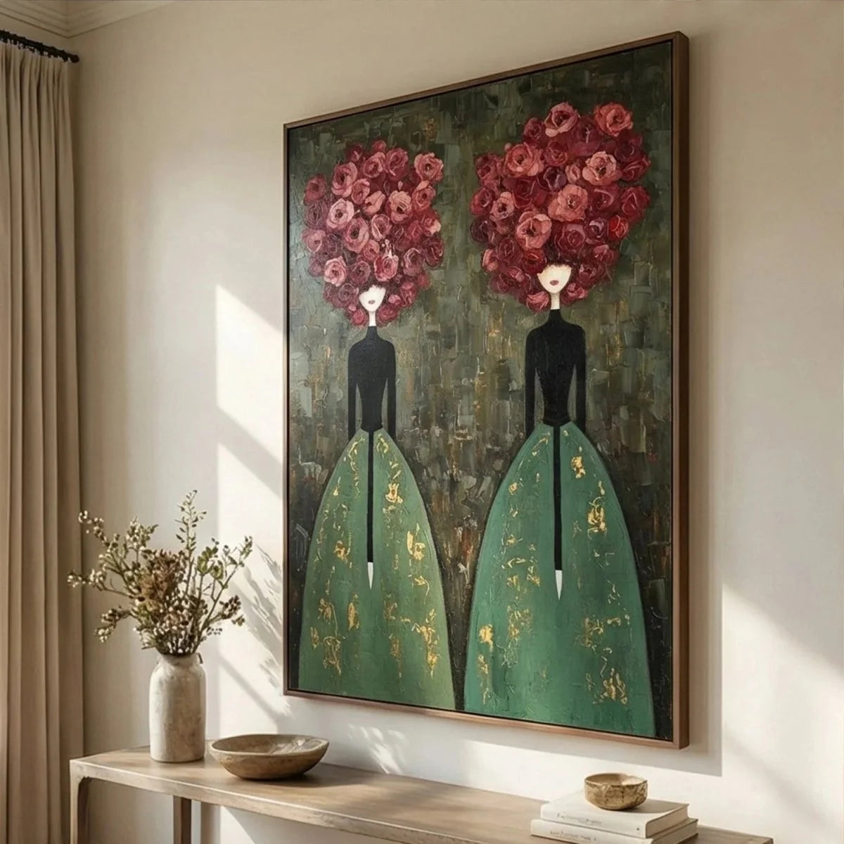 Surrealism Art | Textured Rose-Head Twins Wall Art