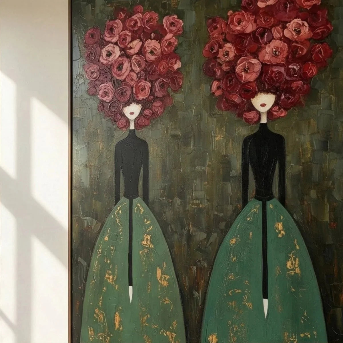 Surrealism Art | Textured Rose-Head Twins Wall Art