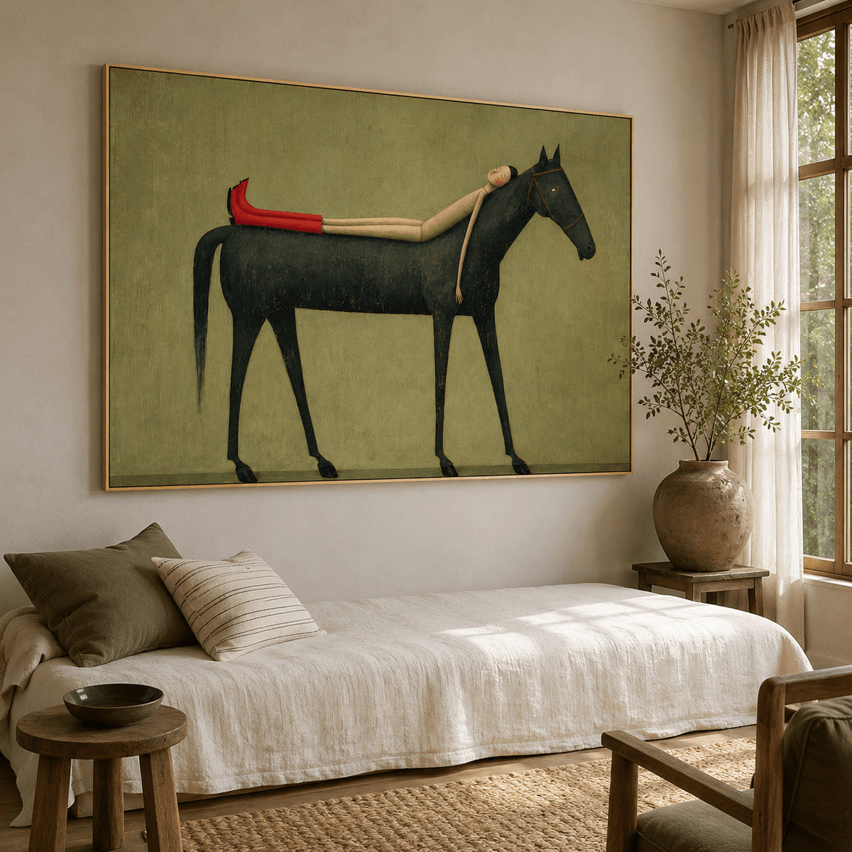 Carried — Woman & Black Horse Surrealist Canvas Wall Art