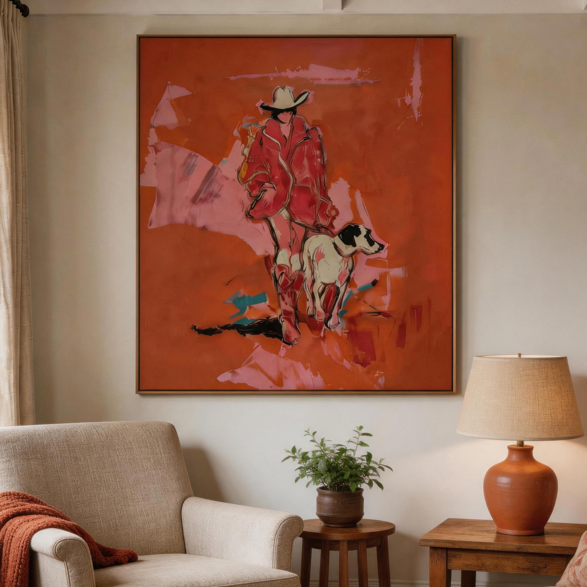 Crimson Drift | Cowgirl & Dog Wall Art