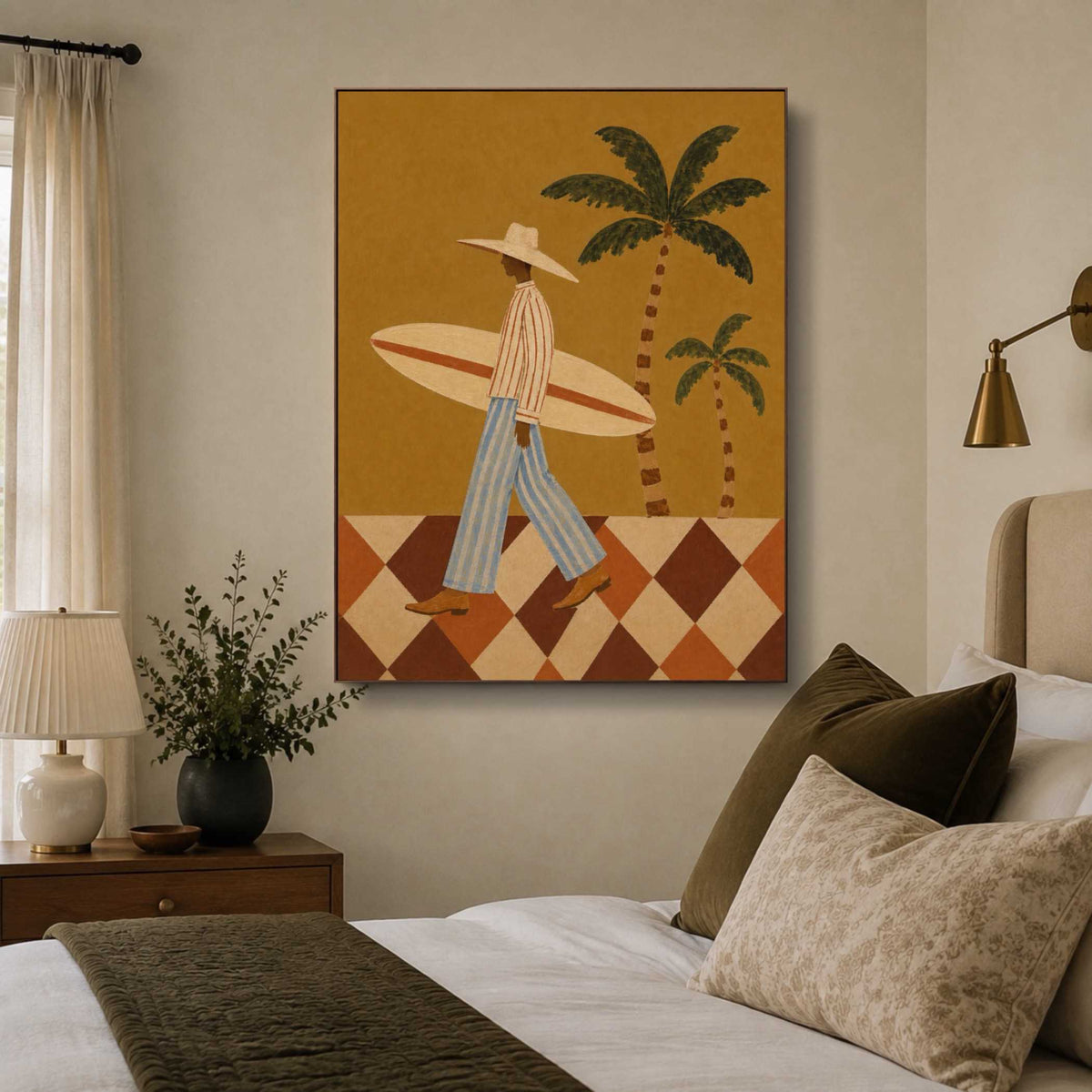 Contemporary Folk Art | Surfer with Palm Trees