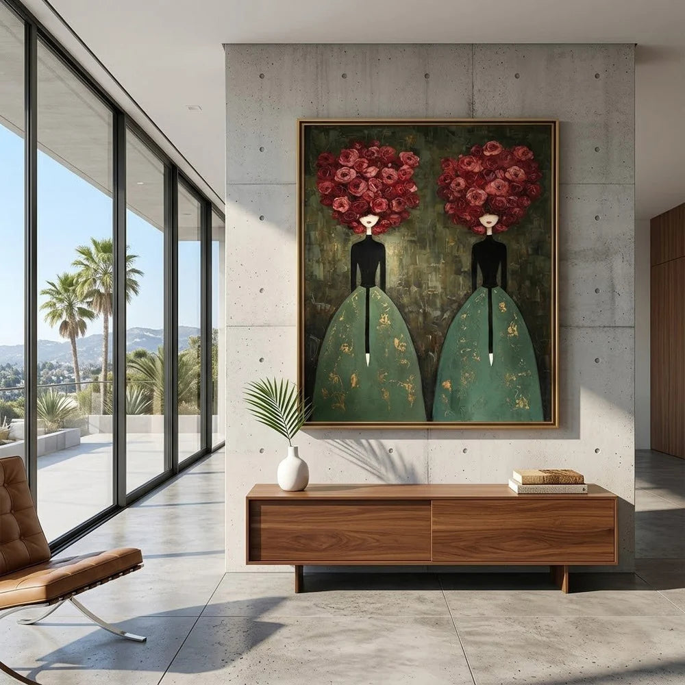Surrealism Art | Textured Rose-Head Twins Wall Art