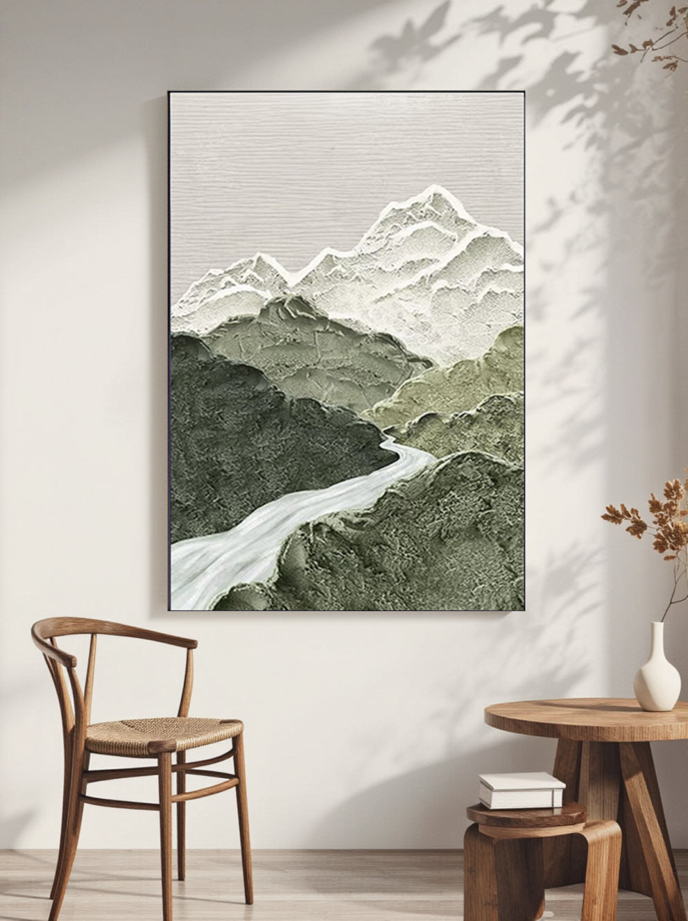 Textured Snow Mountain River Art