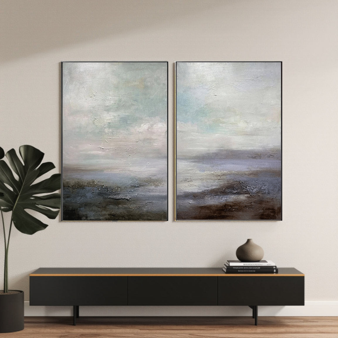 Muted Blue Gray Abstract Canvas Set of 2