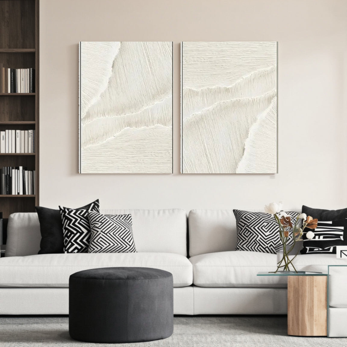 Textured White Diagonal Canvas Set of 2