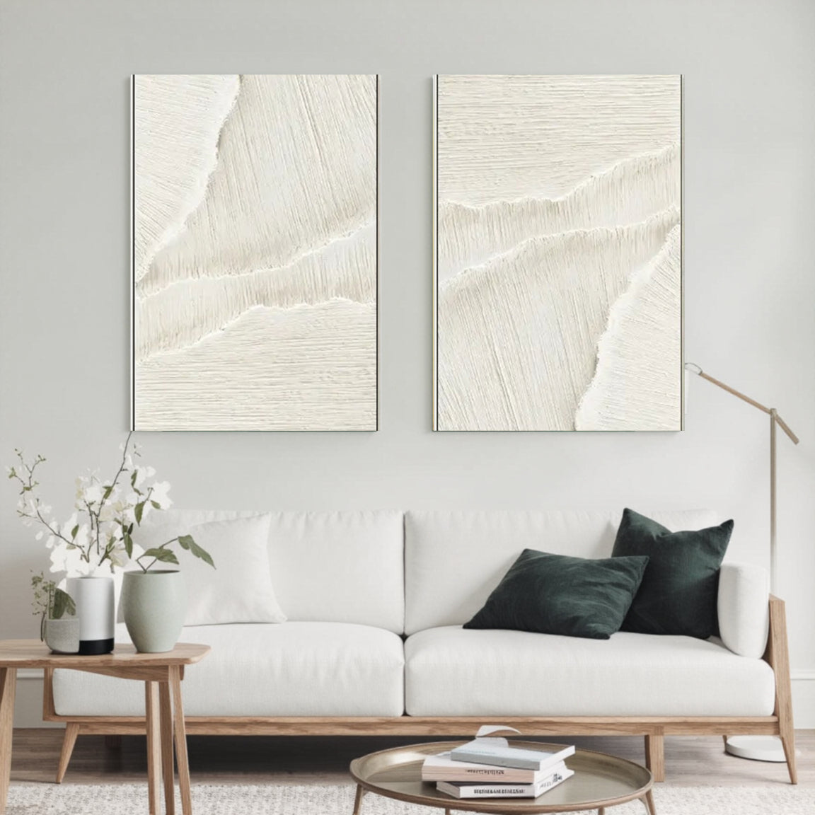 Textured White Diagonal Canvas Set of 2