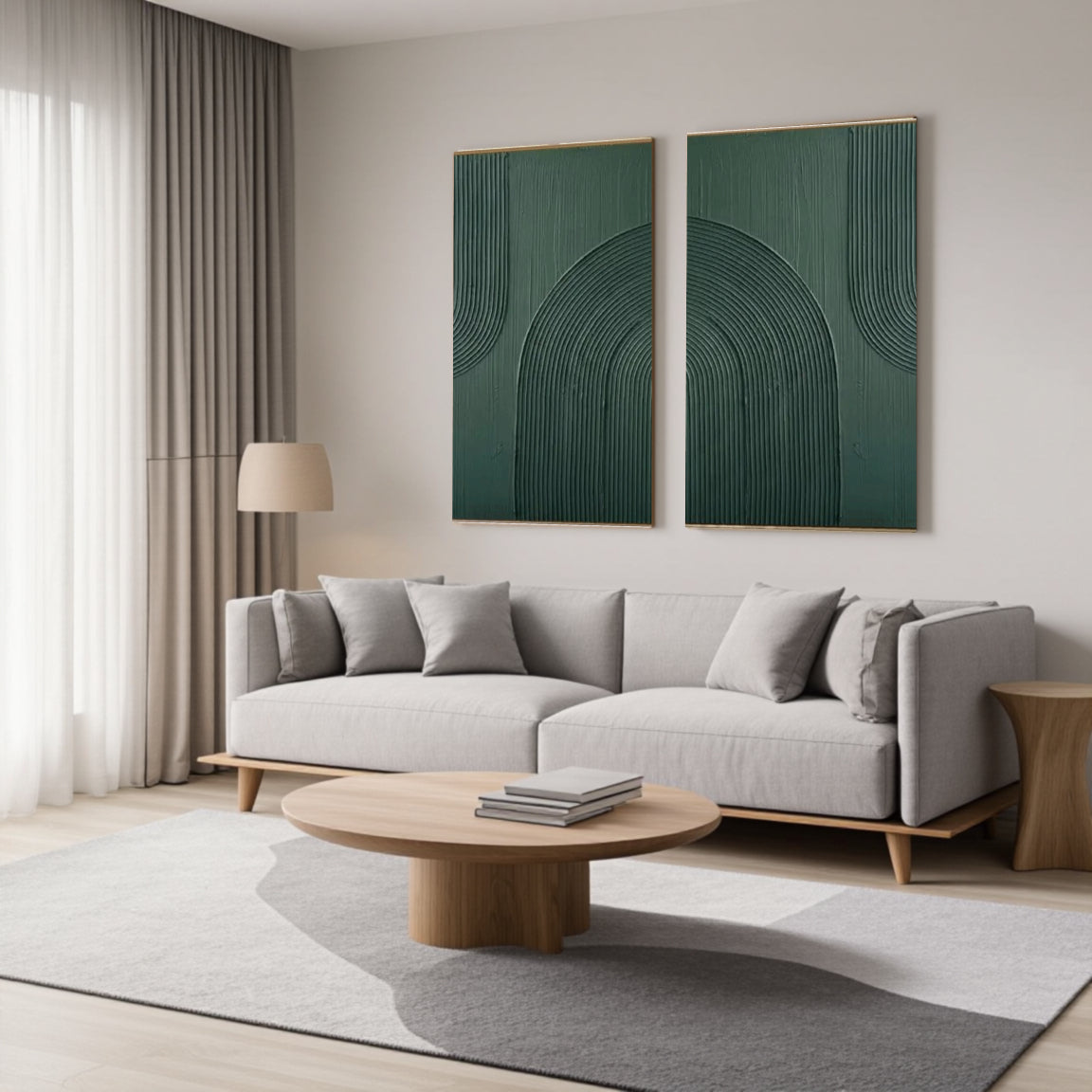 Sculptural Emerald Dome Line Wall Art Set of 2