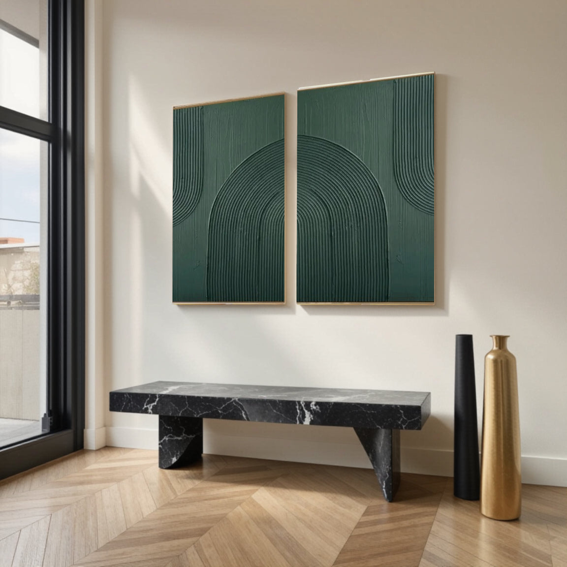 Sculptural Emerald Dome Line Wall Art Set of 2