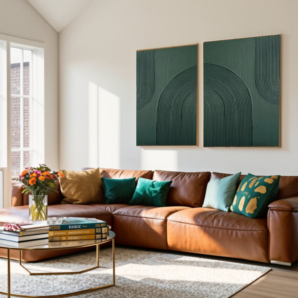 Sculptural Emerald Dome Line Wall Art Set of 2