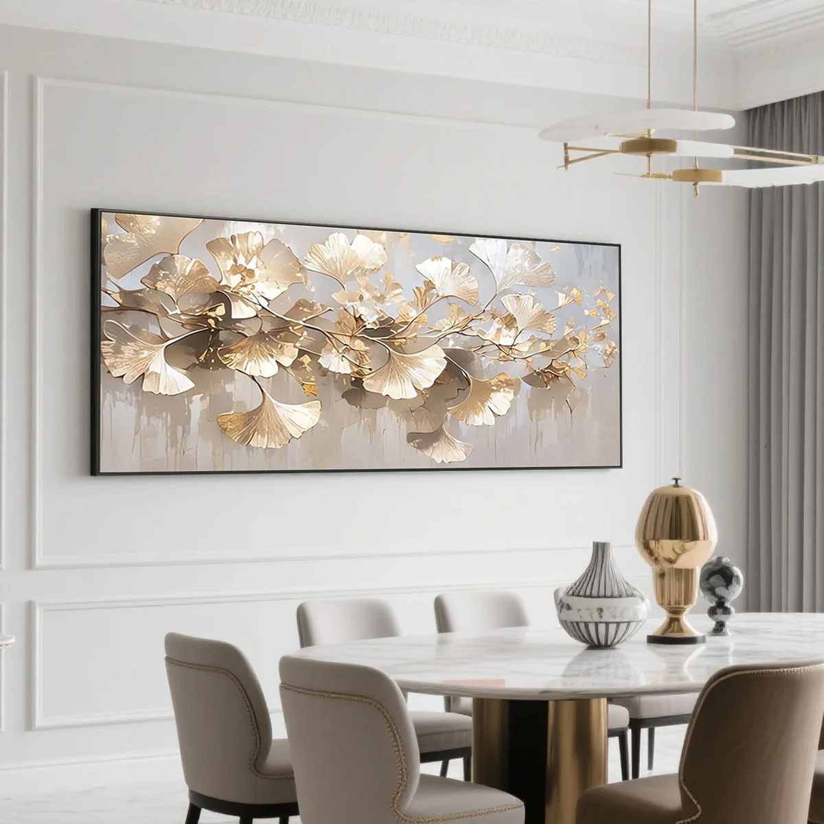 Golden Ginkgo Leaf Wall Art – Luxury Abstract Canvas Painting