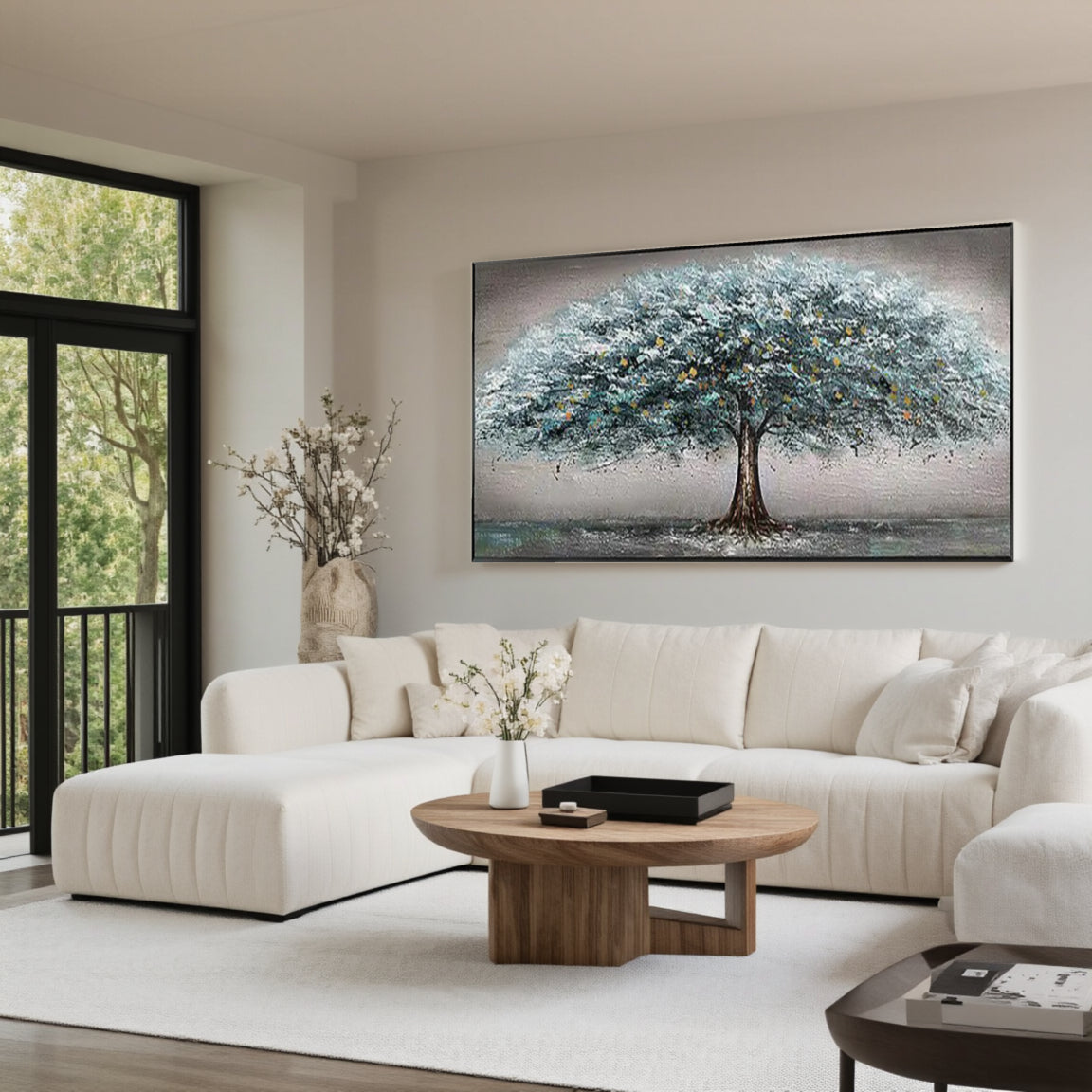 Blue Green Textured Tree Canvas Wall Art