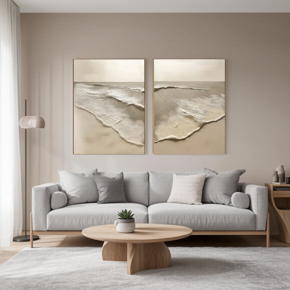 Serene Wave Canvas Art Set of 2 – Natural Sand Tone Decor