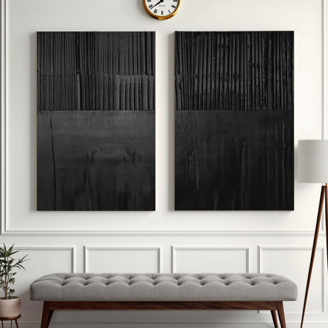 Black Minimalist Textured Painting Canvas Set of 2