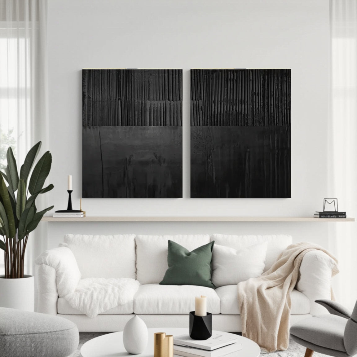 Black Minimalist Textured Painting Canvas Set of 2
