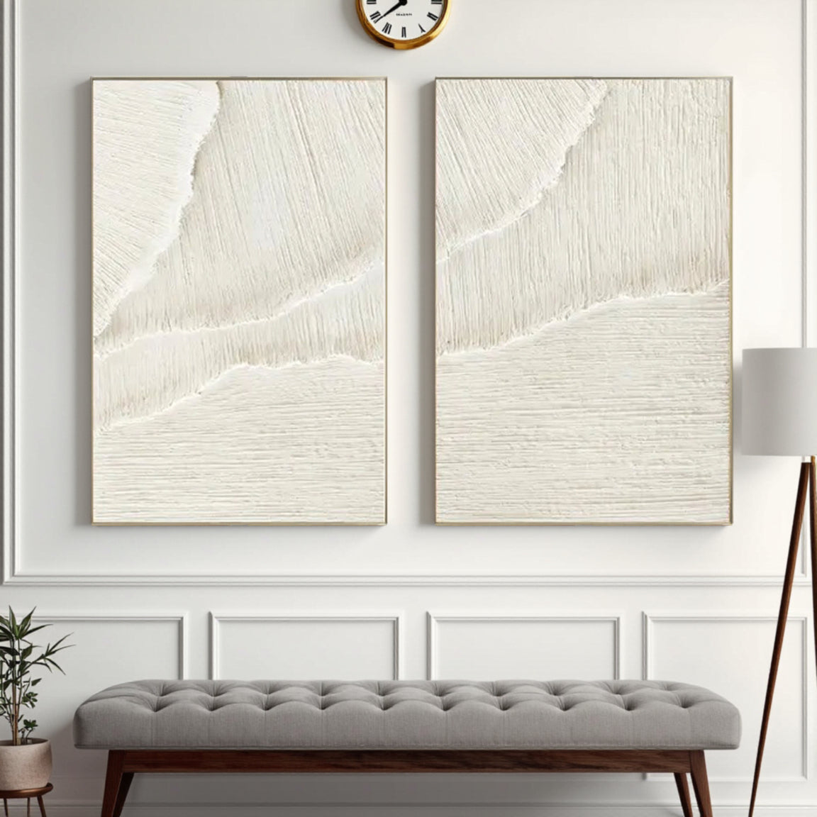 Sculptural Scratch Line White Wall Art Set of 2