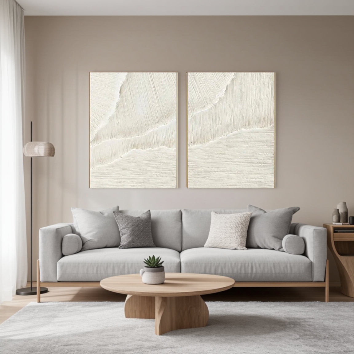 Sculptural Scratch Line White Wall Art Set of 2
