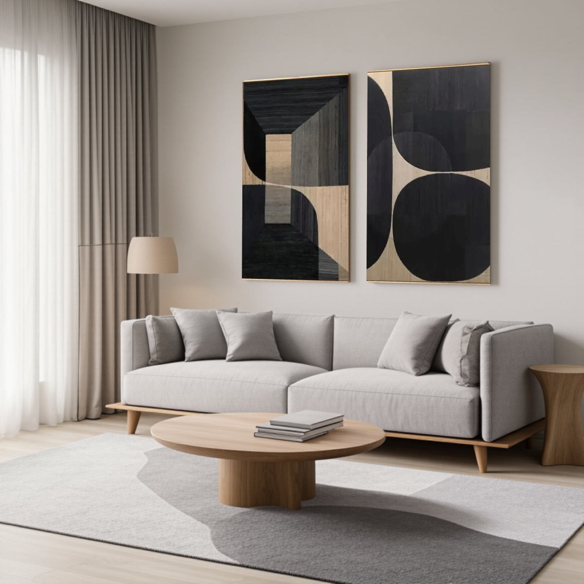 Textured Black Geometric Shape Wall Art Set of 2