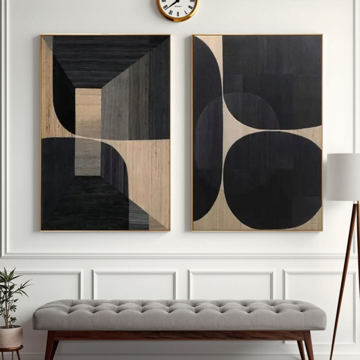 Textured Black Geometric Shape Wall Art Set of 2