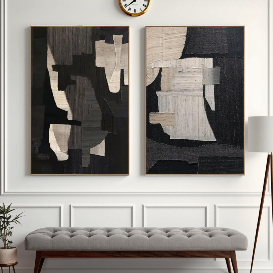 Textured Black & White Figure Collage Wall Art Set of 2