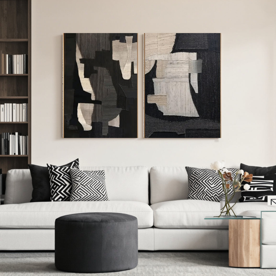 Textured Black & White Figure Collage Wall Art Set of 2