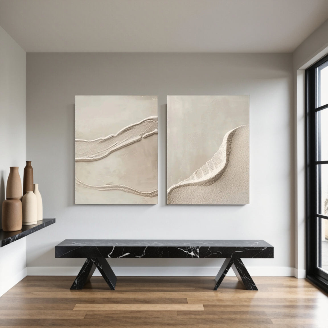 Textured Sand Wave Canvas Wall Art Set of 2
